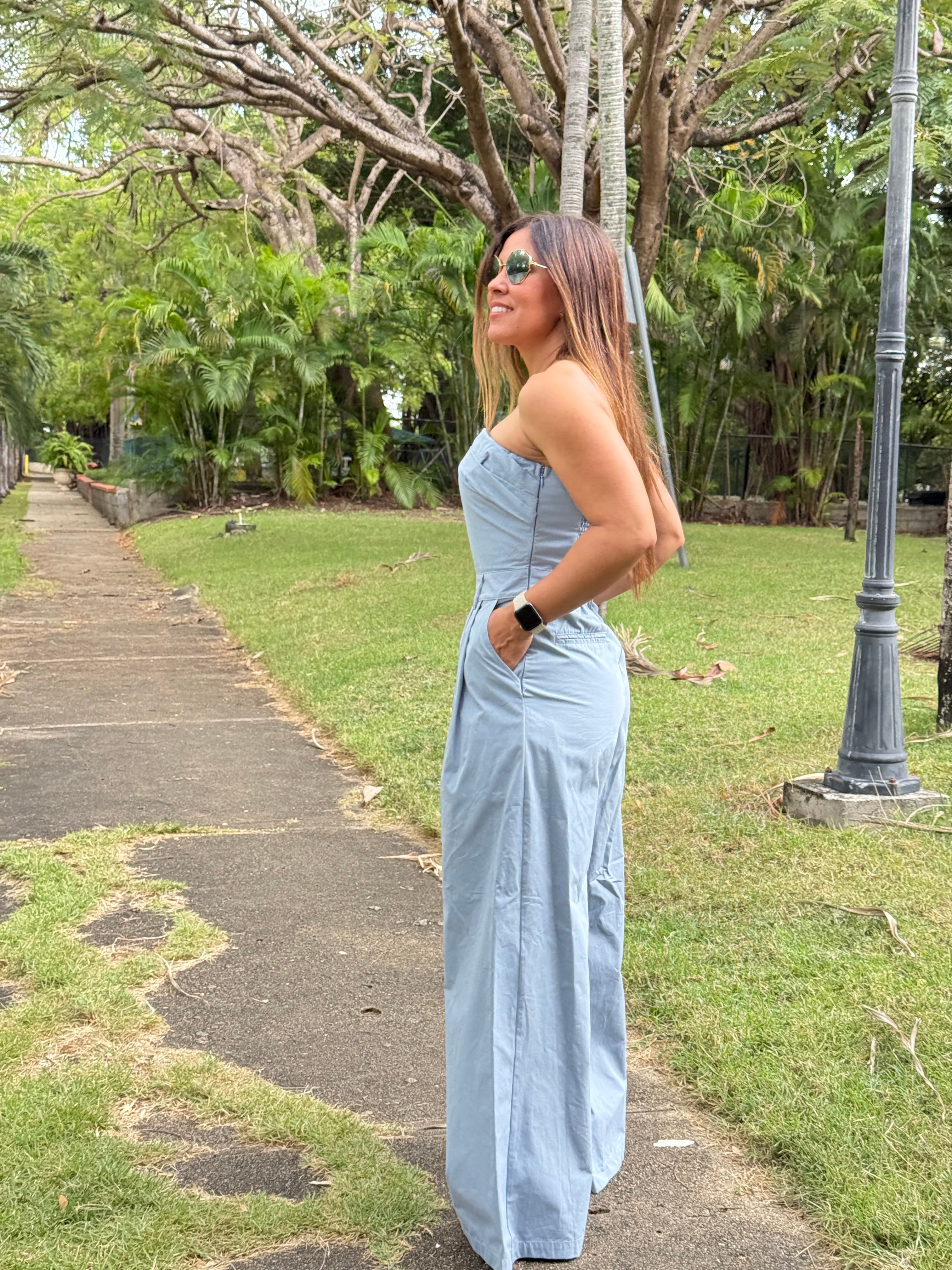 Jumpsuit straples beige y baby blue