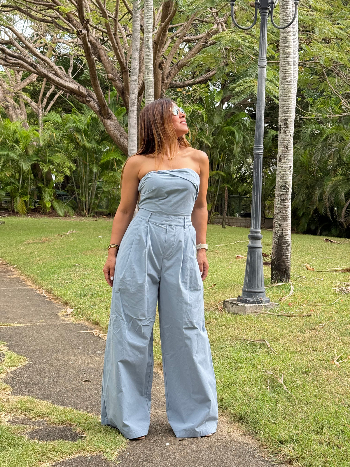 Jumpsuit straples beige y baby blue
