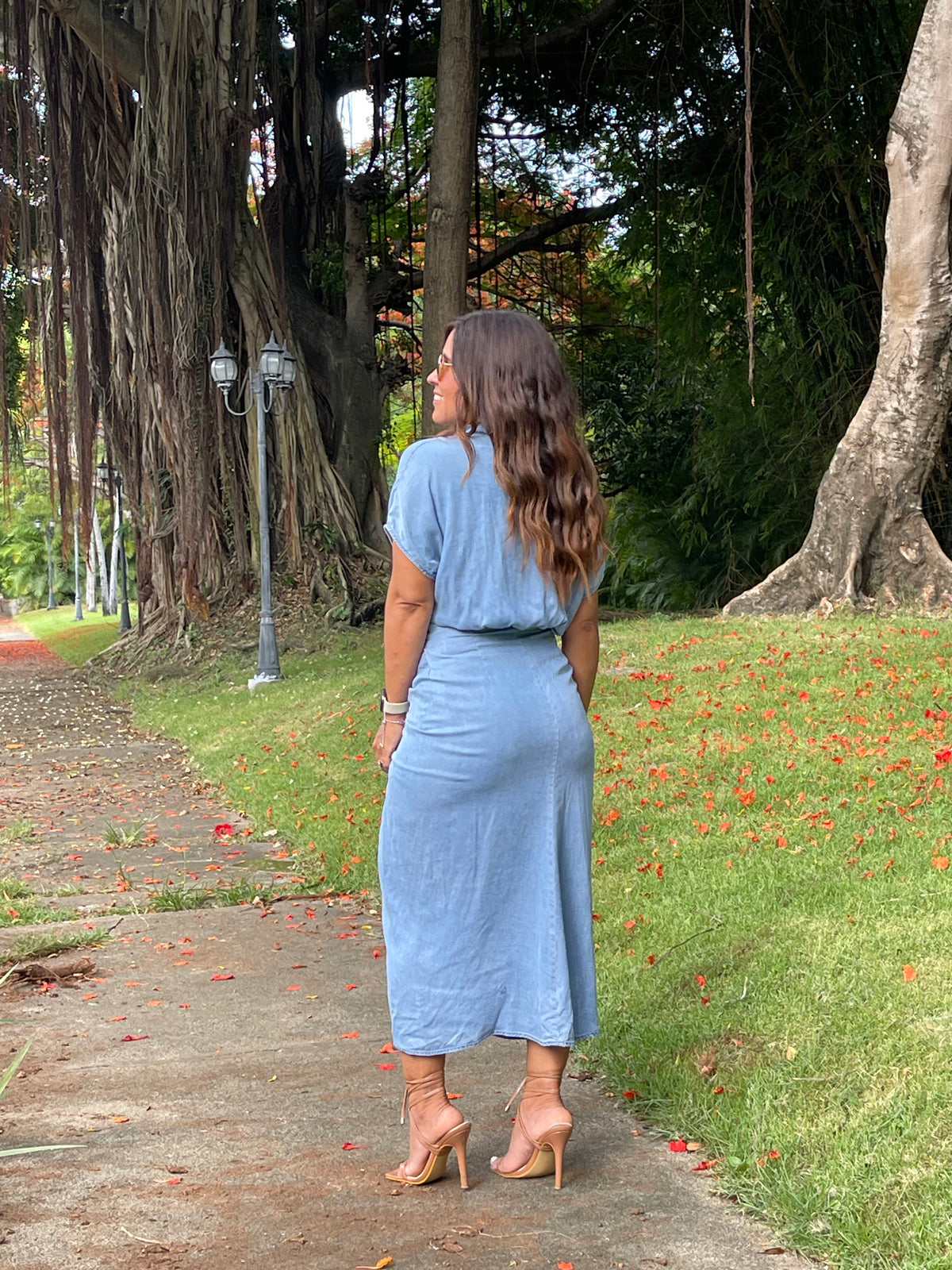 Denim Dress With Tie In Front