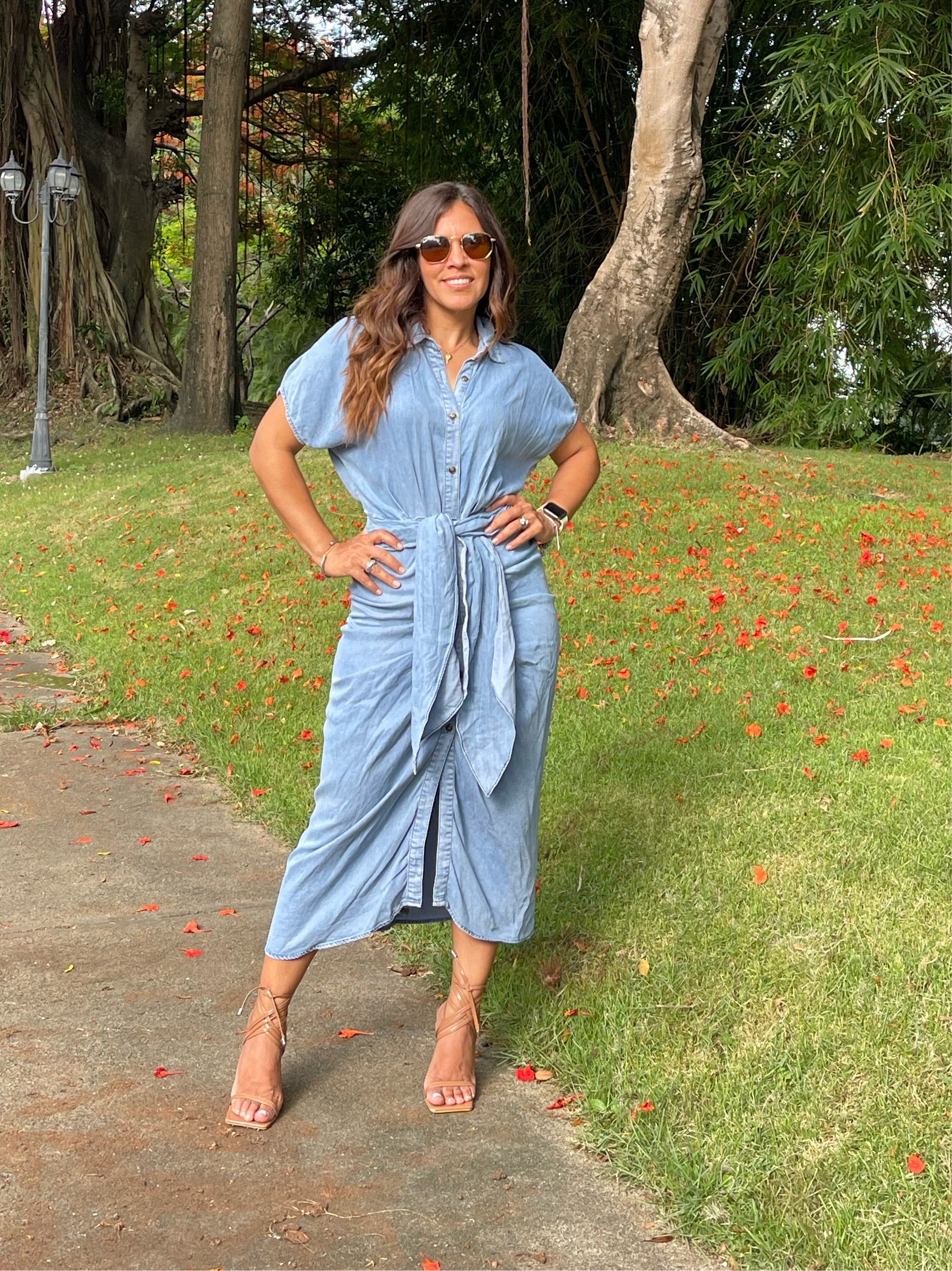 Denim Dress With Tie In Front