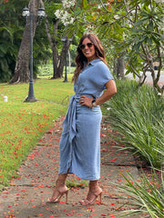 Denim Dress With Tie In Front