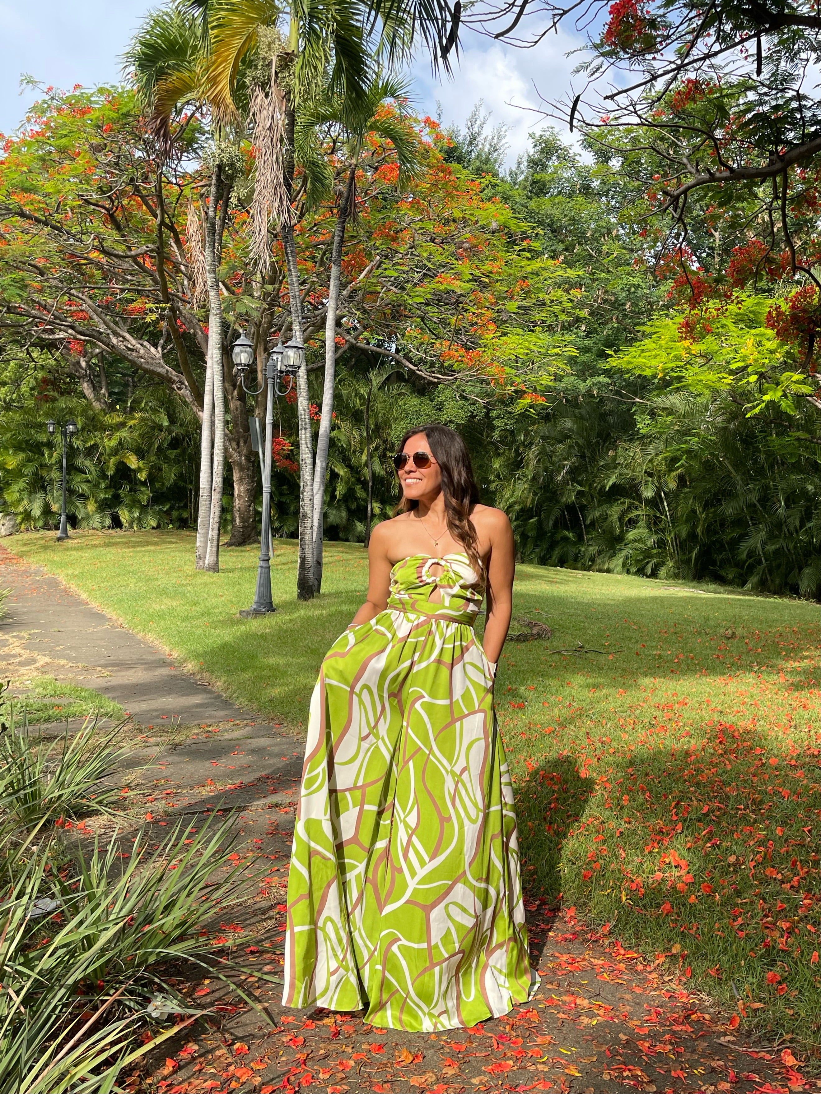 Strapless Long Green Jumpsuit